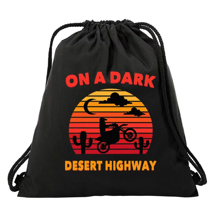 Desert On A Dark Desert Highway Mojave Cactus Retro Drawstring Bag