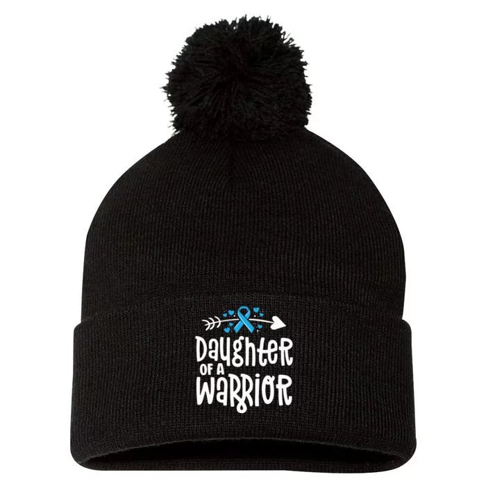 Daughter Of A Warrior Prostate Cancer Blue Ribbon Awareness Pom Pom 12in Knit Beanie