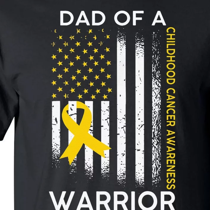 Dad Of A Warrior Childhood Cancer Awareness flag Ribbon Tall T-Shirt