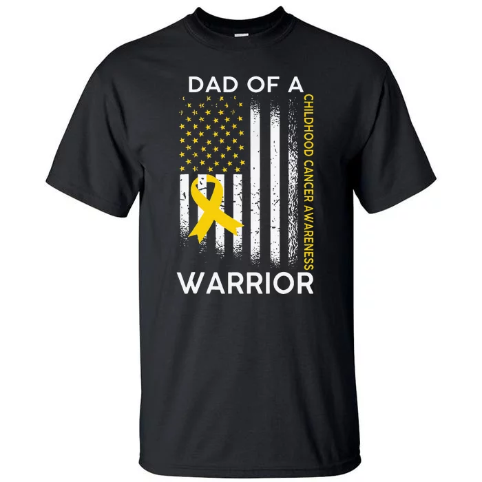 Dad Of A Warrior Childhood Cancer Awareness flag Ribbon Tall T-Shirt