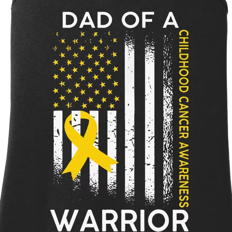 Dad Of A Warrior Childhood Cancer Awareness flag Ribbon Ladies Essential Tank