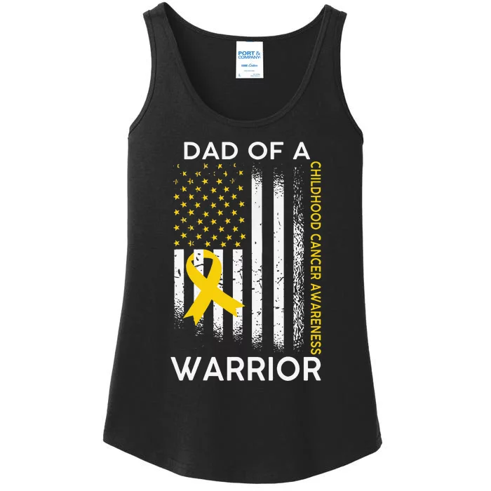 Dad Of A Warrior Childhood Cancer Awareness flag Ribbon Ladies Essential Tank