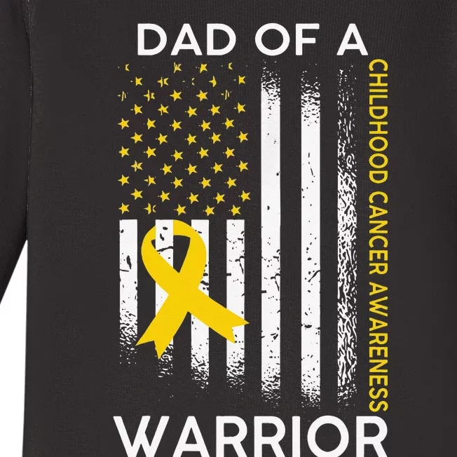 Dad Of A Warrior Childhood Cancer Awareness flag Ribbon Baby Long Sleeve Bodysuit