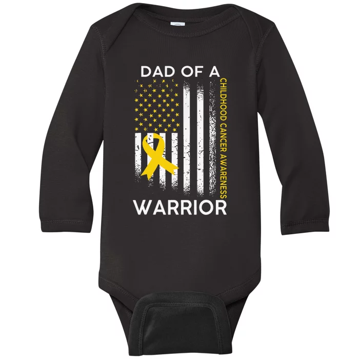 Dad Of A Warrior Childhood Cancer Awareness flag Ribbon Baby Long Sleeve Bodysuit