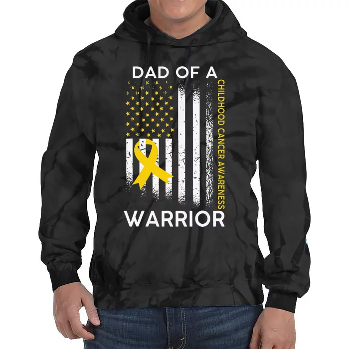 Dad Of A Warrior Childhood Cancer Awareness flag Ribbon Tie Dye Hoodie