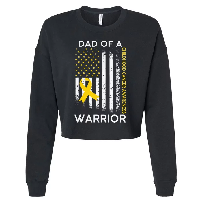 Dad Of A Warrior Childhood Cancer Awareness flag Ribbon Cropped Pullover Crew