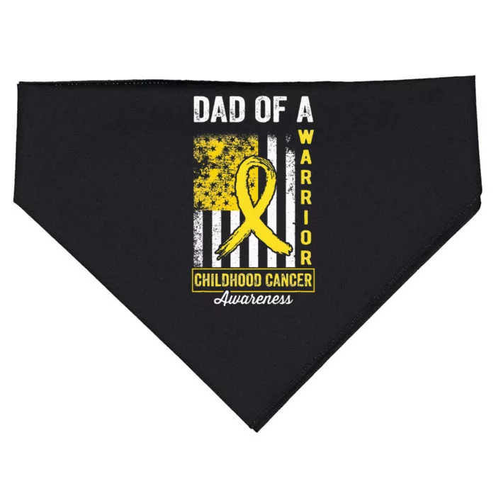 Dad Of A Warrior Childhood Cancer Awareness Gold Ribbon Flag USA-Made Doggie Bandana