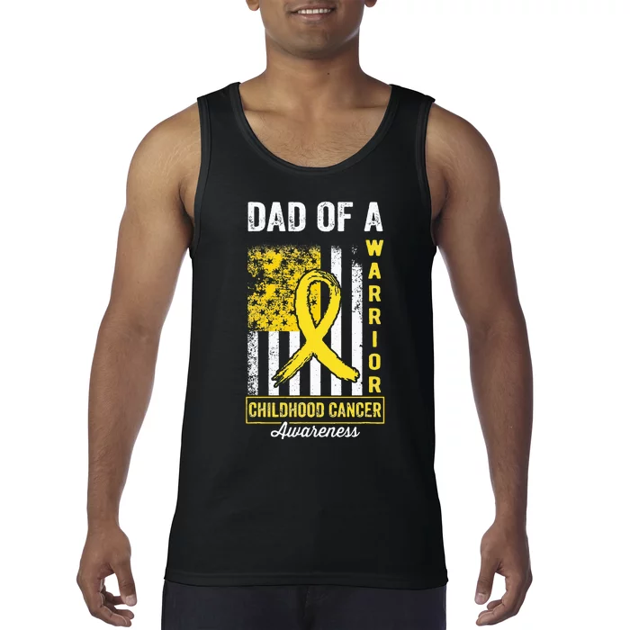 Dad Of A Warrior Childhood Cancer Awareness Gold Ribbon Flag Tank Top