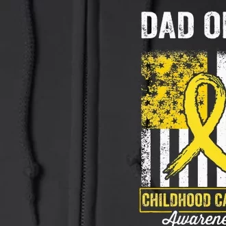 Dad Of A Warrior Childhood Cancer Awareness Gold Ribbon Flag Full Zip Hoodie