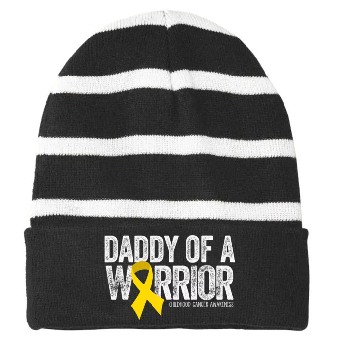 Daddy Of A Warrior Childhood Cancer Dad Ribbon Striped Beanie with Solid Band