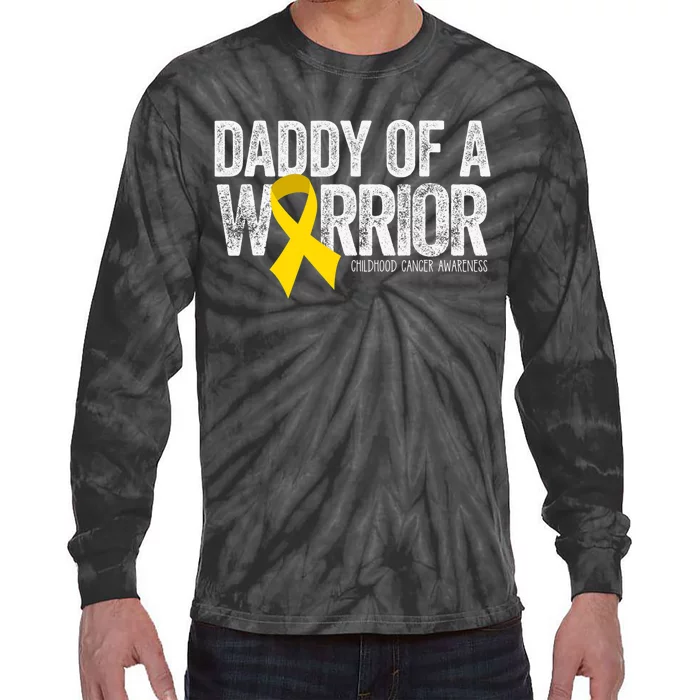 Daddy Of A Warrior Childhood Cancer Dad Ribbon Tie-Dye Long Sleeve Shirt