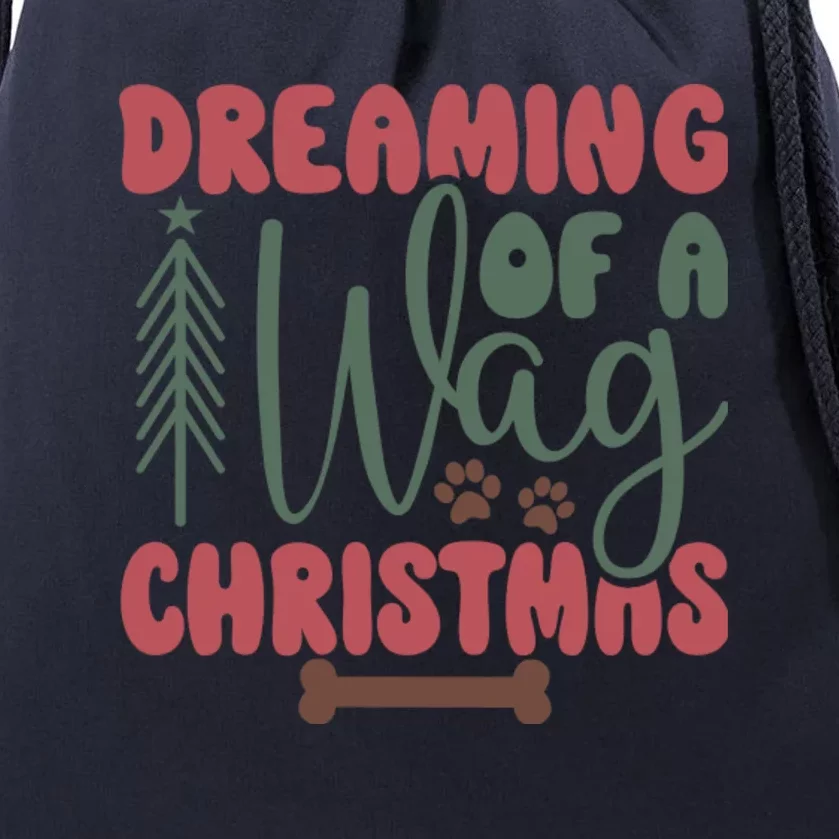 Dreaming Of A Wag Christmas Funny Dog Drawstring Bag