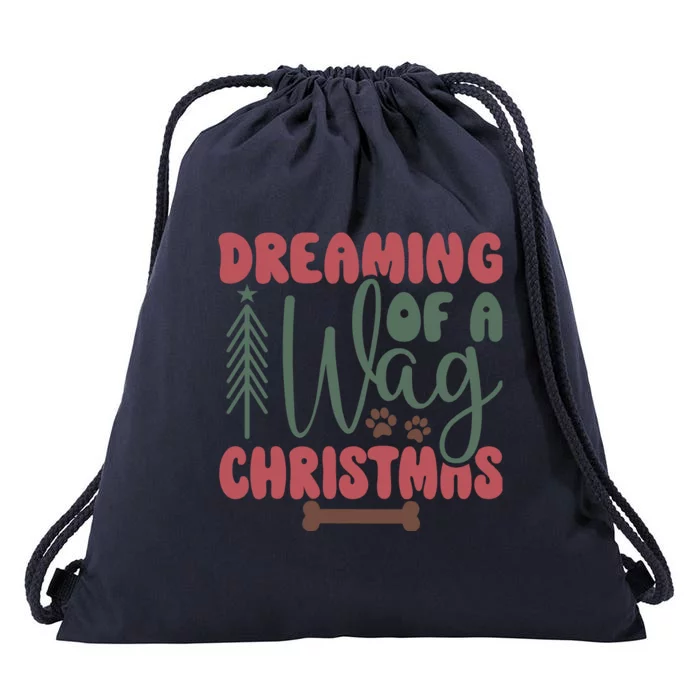 Dreaming Of A Wag Christmas Funny Dog Drawstring Bag