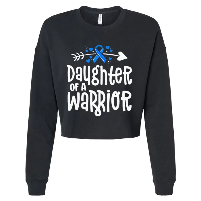 Daughter Of A Warrior ALS Family Blue Ribbon Awareness Cropped Pullover Crew