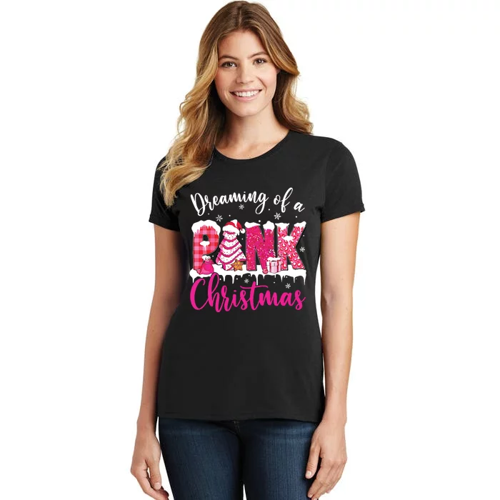 Dreaming Of A Pink Christmas Tree Cakes Xmas Holiday Pajamas Women's T-Shirt