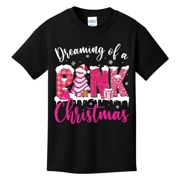 Dreaming Of A Pink Christmas Tree Cakes Xmas Holiday Pajamas Kids T-Shirt