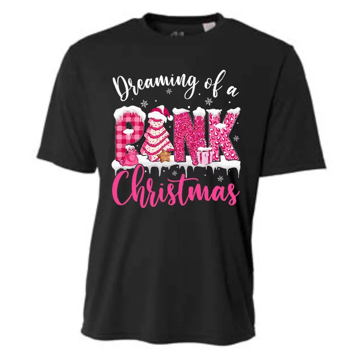 Dreaming Of A Pink Christmas Tree Cakes Xmas Holiday Pajamas Cooling Performance Crew T-Shirt