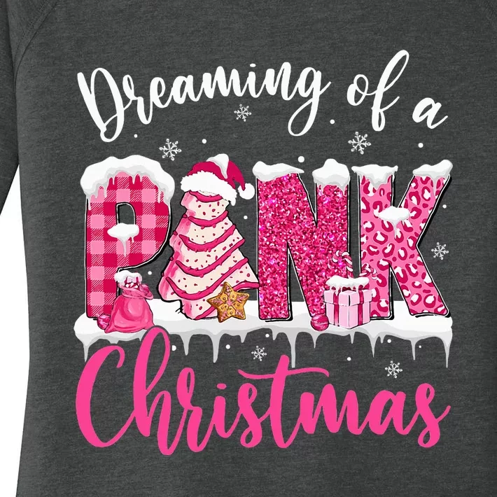 Dreaming Of A Pink Christmas Tree Cakes Xmas Holiday Pajamas Women's Perfect Tri Tunic Long Sleeve Shirt