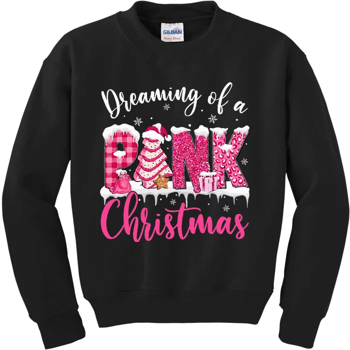 Dreaming Of A Pink Christmas Tree Cakes Xmas Holiday Pajamas Kids Sweatshirt