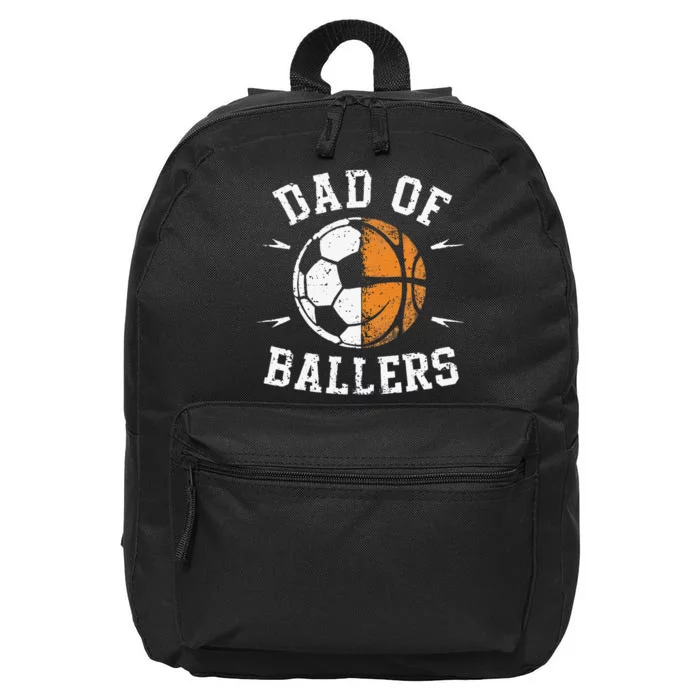 Dad Of Ballers Basketball Soccer Ball Fathers Day 16 in Basic Backpack