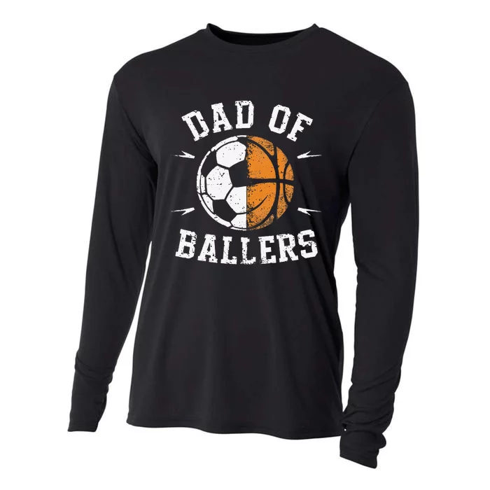 Dad Of Ballers Basketball Soccer Ball Fathers Day Cooling Performance Long Sleeve Crew