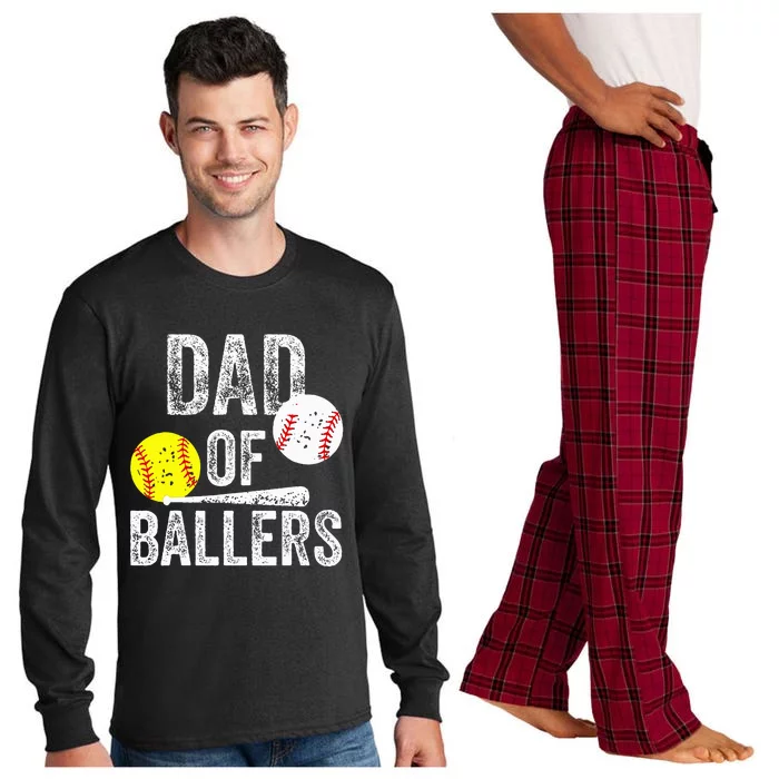 Dad Of Ballers Funny Dad Of Baseball And Softball Player Long Sleeve Pajama Set