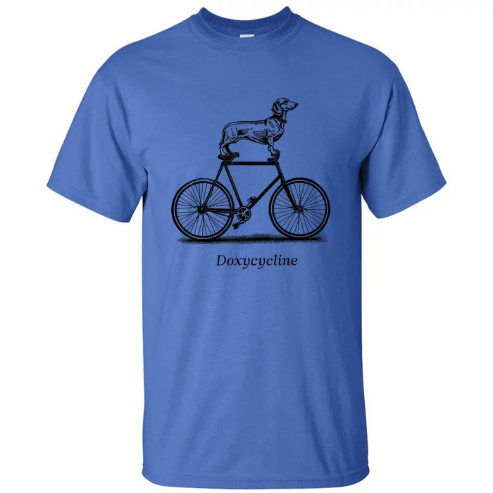 Dachshund On Bicycle Doxycycline Funny Pun Veterinary Vet Tech Gift Tall T-Shirt