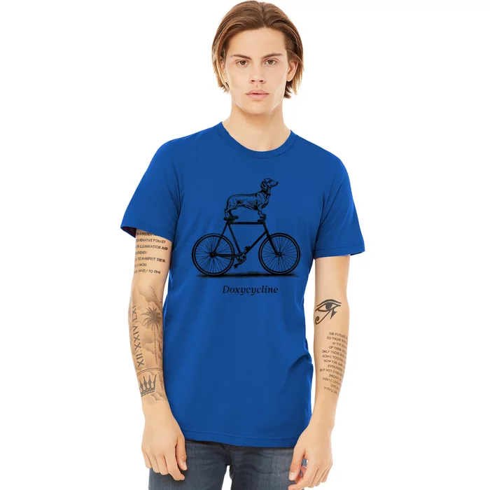 Dachshund On Bicycle Doxycycline Funny Pun Veterinary Vet Tech Gift Premium T-Shirt