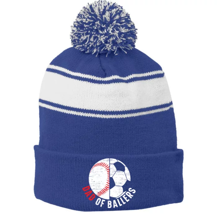 Dad Of Ballers Fathers Day Sport Lover Papa Soccer Baseball Great Gift Stripe Pom Pom Beanie