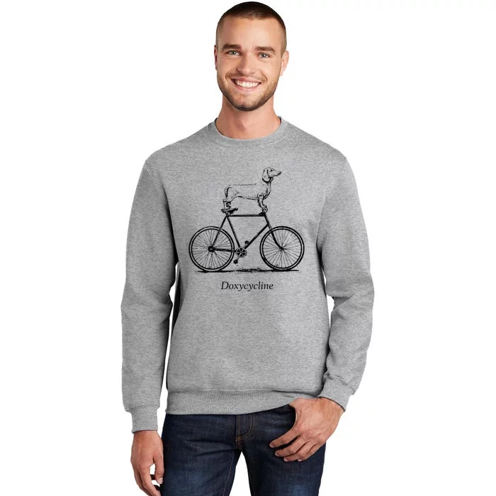 Dachshund On Bicycle Doxycycline Pun Veterinary Vet Tech Tall Sweatshirt