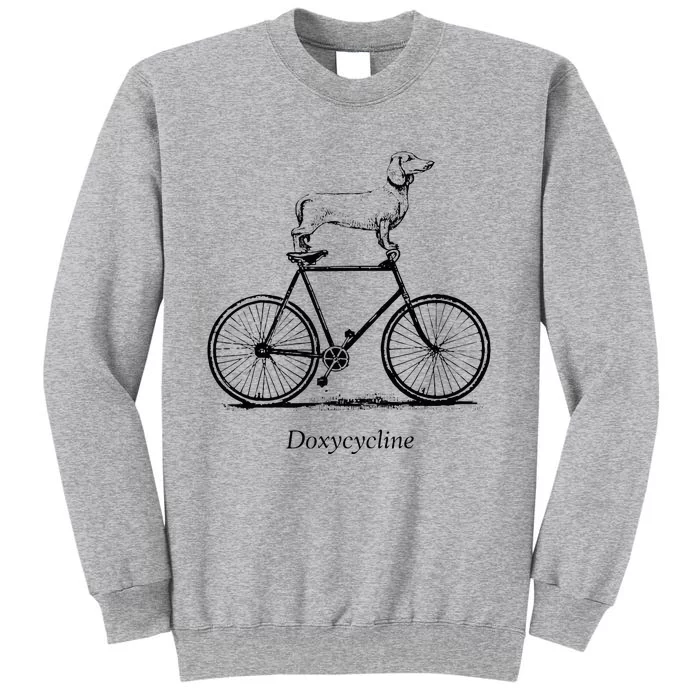 Dachshund On Bicycle Doxycycline Pun Veterinary Vet Tech Tall Sweatshirt