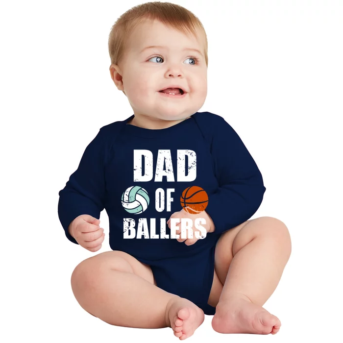 Dad Of Ballers Funny Volleyball Basketball Dad Cute Gift Baby Long Sleeve Bodysuit