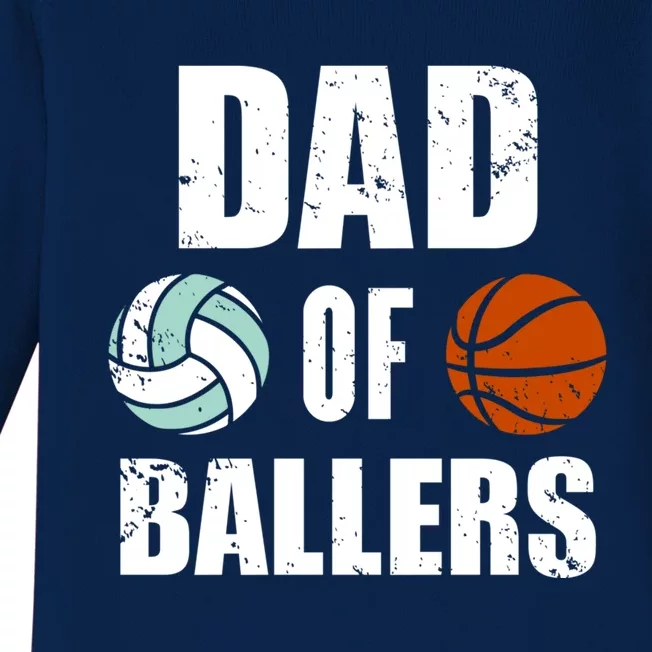 Dad Of Ballers Funny Volleyball Basketball Dad Cute Gift Baby Long Sleeve Bodysuit