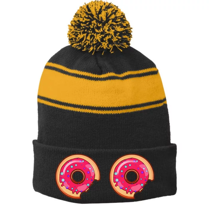 Donuts On Boobs Halloween Funny Boob Costume Stripe Pom Pom Beanie