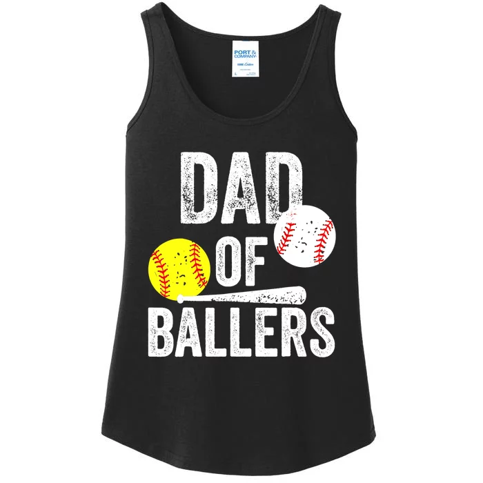 Dad of Ballers Funny Dad of Baseball and Softball Player Ladies Essential Tank