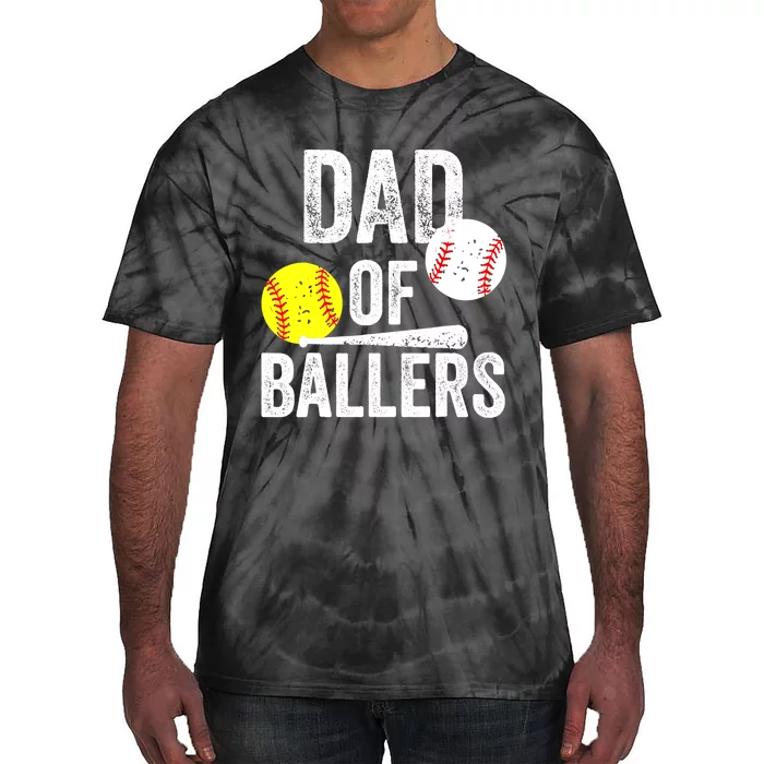 Dad of Ballers Funny Dad of Baseball and Softball Player Tie-Dye T-Shirt