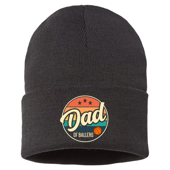 Dad Of Ballers Basketball Retro Basketball Dad Sustainable Knit Beanie