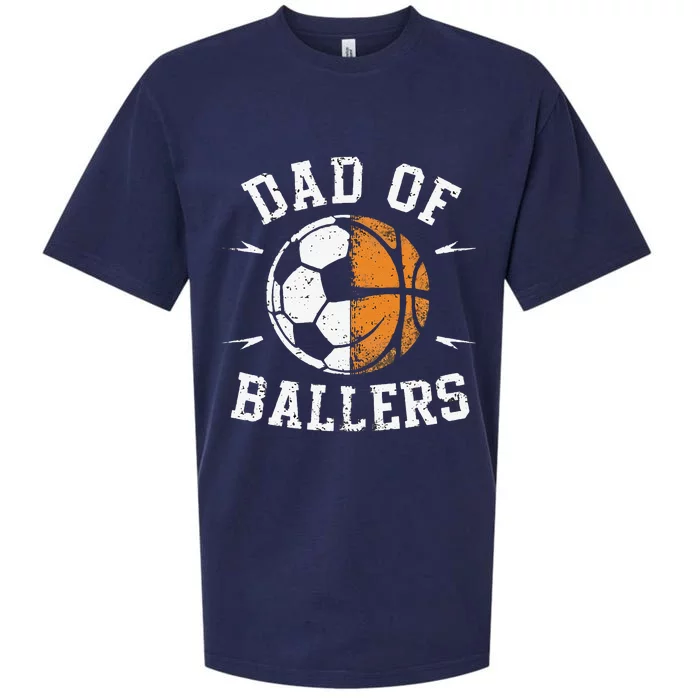 Dad Of Ballers Basketball Soccer Ball Fathers Day Sueded Cloud Jersey T-Shirt