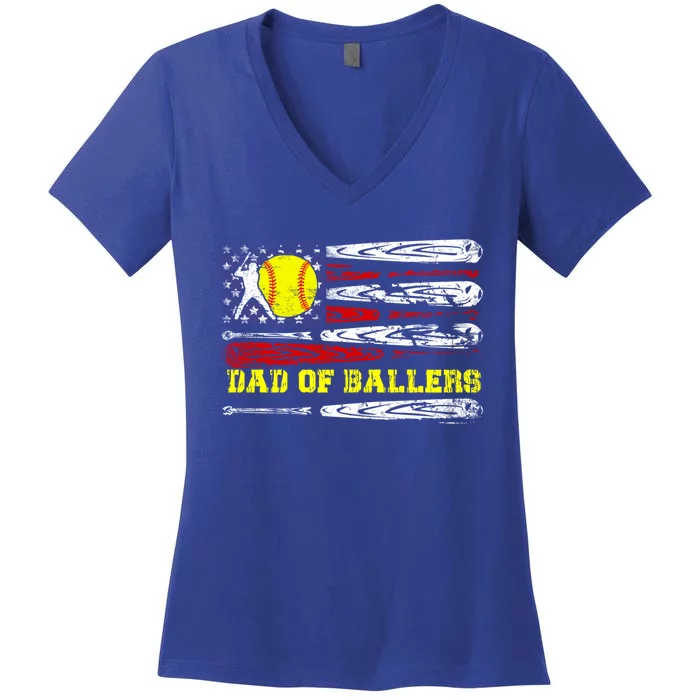 Dad Of Ballers Funny Dad Softball Cute Gift Women's V-Neck T-Shirt