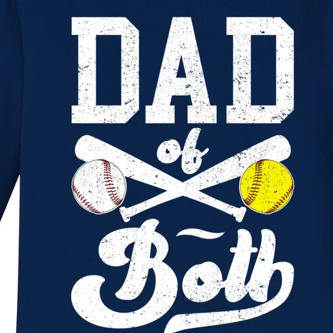 Dad Of Both Proud Softball Baseball Dad Gift Baby Long Sleeve Bodysuit