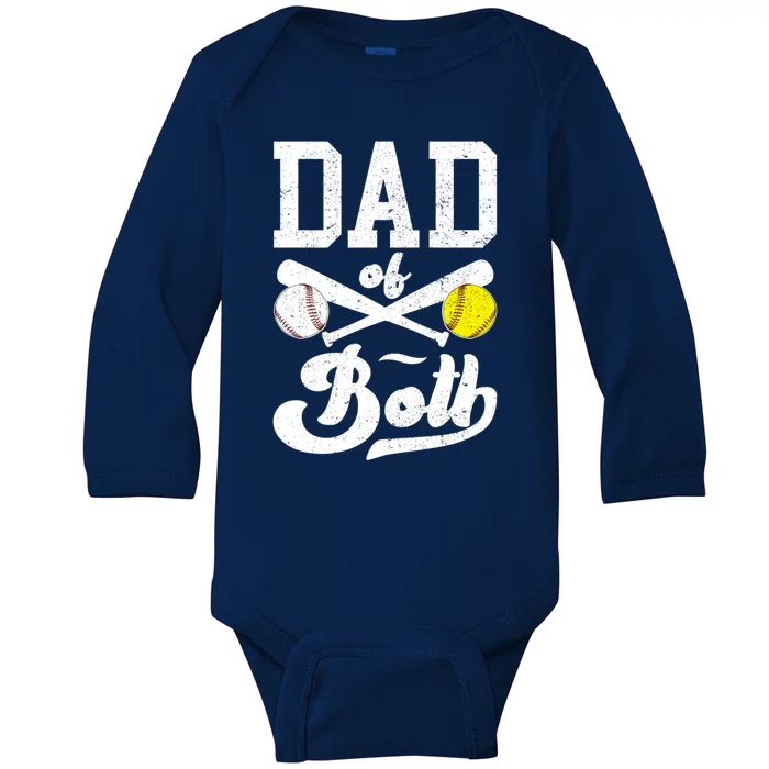 Dad Of Both Proud Softball Baseball Dad Gift Baby Long Sleeve Bodysuit