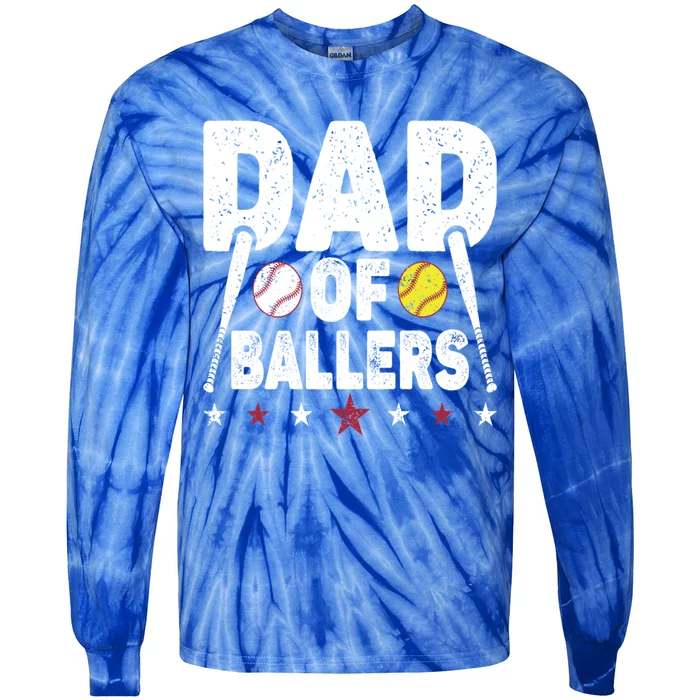 Dad Of Ballers Funny Softball Dad Baseball Dad Cool Gift Tie-Dye Long Sleeve Shirt