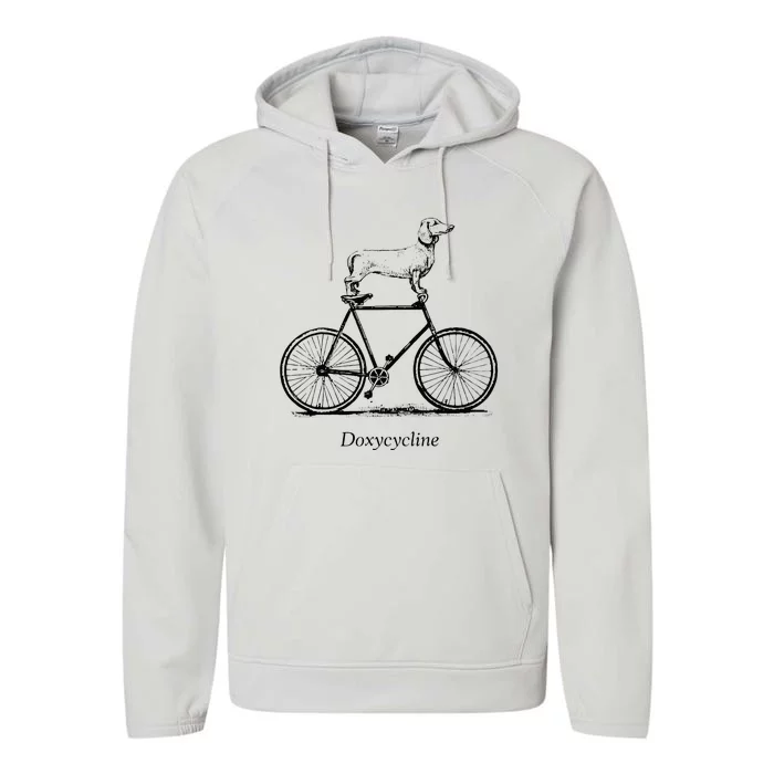 Dachshund On Bicycle Doxycycline Pun Veterinary Vet Tech Performance Fleece Hoodie