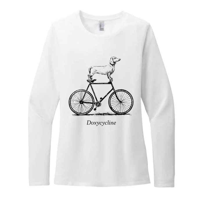 Dachshund On Bicycle Doxycycline Pun Veterinary Vet Tech Womens CVC Long Sleeve Shirt