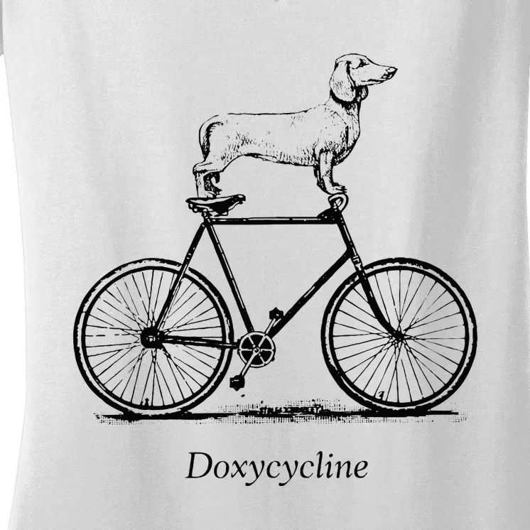 Dachshund On Bicycle Doxycycline Pun Veterinary Vet Tech Women's V-Neck T-Shirt