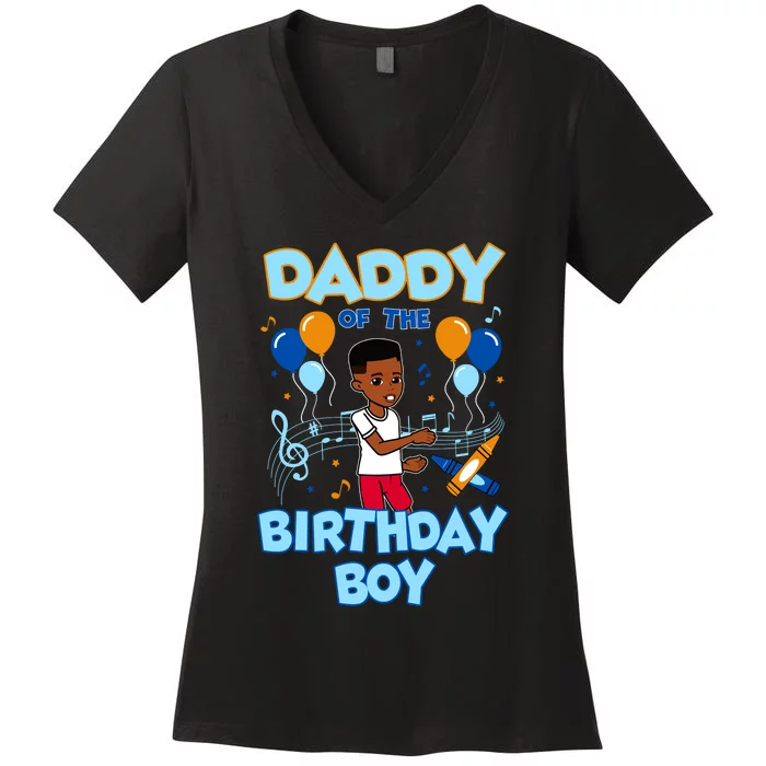 Daddy Of Birthday Boy GracieS Corner Family Matching Women's V-Neck T-Shirt