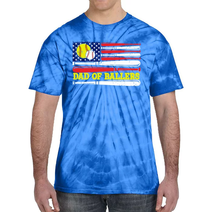 Dad Of Ballers American Flag Funny Baseball Dad Softball Gift Tie-Dye T-Shirt