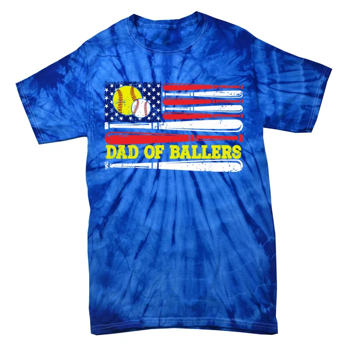 Dad Of Ballers American Flag Funny Baseball Dad Softball Gift Tie-Dye T-Shirt