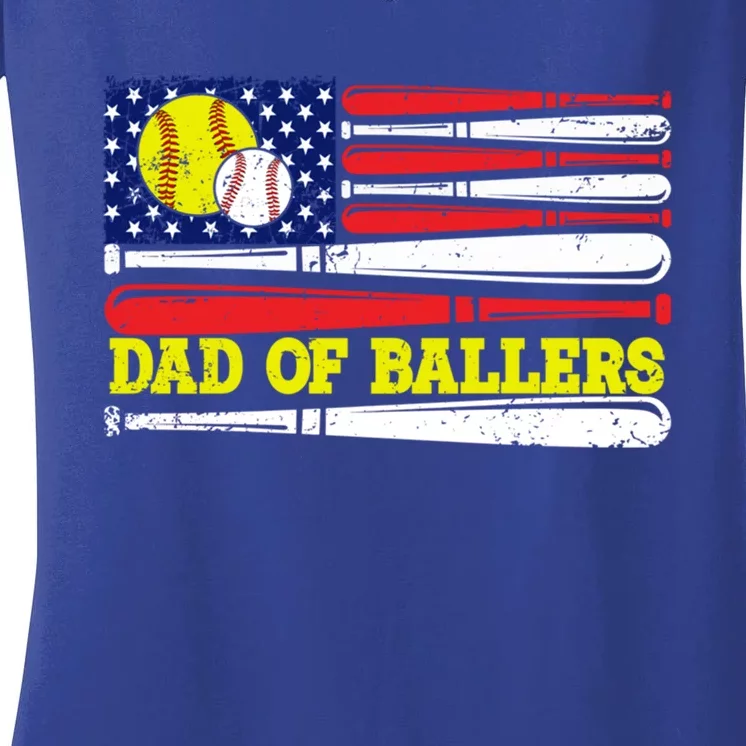 Dad Of Ballers American Flag Funny Baseball Dad Softball Gift Women's V-Neck T-Shirt