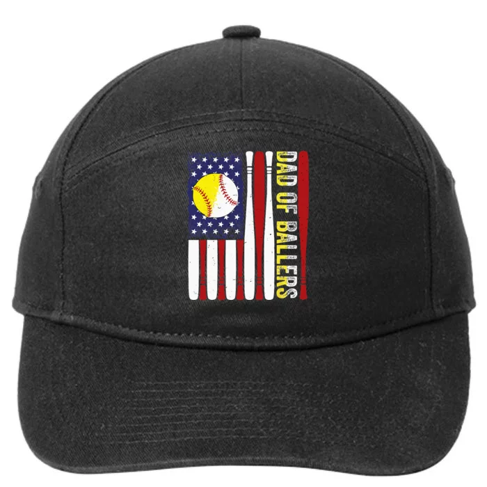 Dad Of Ballers Baseball Softball American Flag Fathers Day 7-Panel Snapback Hat